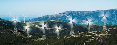 Wind turbines on a hill